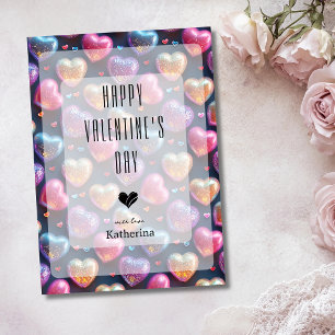 Cartes Pour Fêtes Annuelles Neon Chic Cœur Gonflé Saint-Valentin Bleu Nuit