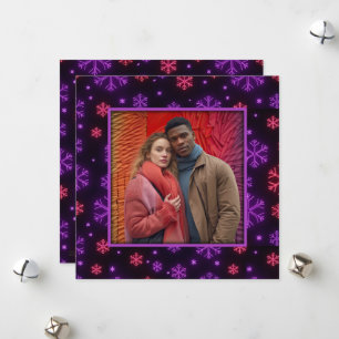 Cartes Pour Fêtes Annuelles Neon Snowflakes