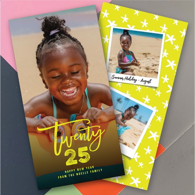 Cartes Pour Fêtes Annuelles Neon Yellow 2025 brossé Mix Typographie Nouvel An (Neon Yellow 2025 Brushed Mix Typography New Year Holiday Card @ fat_fa_tin)