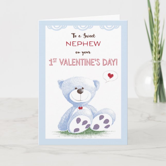 Cartes Pour Fêtes Annuelles Nephew, 1ère Saint Valentin, Ours Bleu Teddy sur G (Devant)