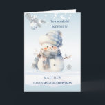 Cartes Pour Fêtes Annuelles Nephew Blue Christmas Snowman<br><div class="desc">Carte de Noël avec petit bonhomme de neige bleu,  brindille de pin argenté et bauble.</div>