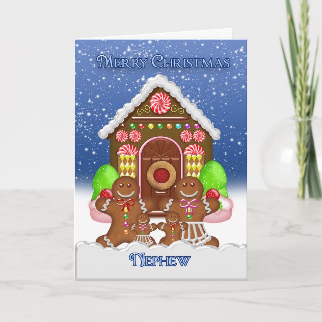 Cartes Pour Fêtes Annuelles Nephew Gingerbread Maison et famille Gree de Noël (Devant)