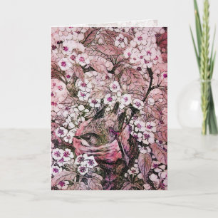 CARTES POUR FÊTES ANNUELLES NEST D'OISEAU, ARBRE AUX FLEURS DE PRINTEMPS ROUGE