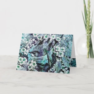 CARTES POUR FÊTES ANNUELLES NEST D'OISEAU, ARBRE AVEC FLEURS DE PRINTEMPS BLAN