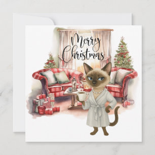 Cartes Pour Fêtes Annuelles Nettoyage de Noël de chat siamois dans la maison