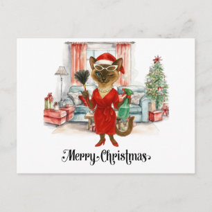 Cartes Pour Fêtes Annuelles Nettoyage de Noël de chat siamois dans la maison