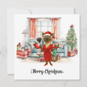 Cartes Pour Fêtes Annuelles Nettoyage de Noël de chat siamois dans la maison