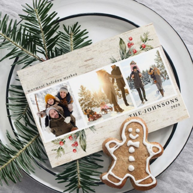 Cartes Pour Fêtes Annuelles Neutral Ferme Verdure Birch Photo Collage (Créateur téléchargé)