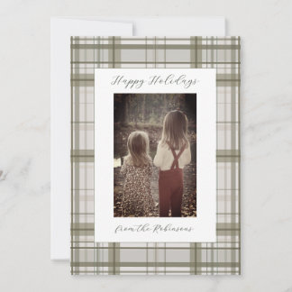 Cartes Pour Fêtes Annuelles Neutral Green Plaid - Holiday Card (Portrait)