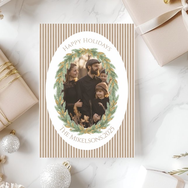 Cartes Pour Fêtes Annuelles Neutral Pine Wreath Photo Christmas (Créateur téléchargé)