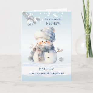Cartes Pour Fêtes Annuelles Neveu Bonhomme de neige de Noël bleu