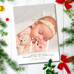 Cartes Pour Fêtes Annuelles New Baby Photo Joy to the World Birth<br><div class="desc">An elegant photo holiday birth announcement card featuring your special favorite photo,  baby's name and birth stats,  and your holiday message set in classic modern typography over a chic script message of joy. Designed by Thisisnotme©</div>