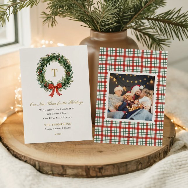 Cartes Pour Fêtes Annuelles New Home for the Holidays Wreath Monogram (Créateur téléchargé)