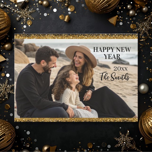 Cartes Pour Fêtes Annuelles New year Family Photo elegant  typography modern  (Créateur téléchargé)