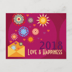 Cartes Pour Fêtes Annuelles New Year Happiness greeting postcards