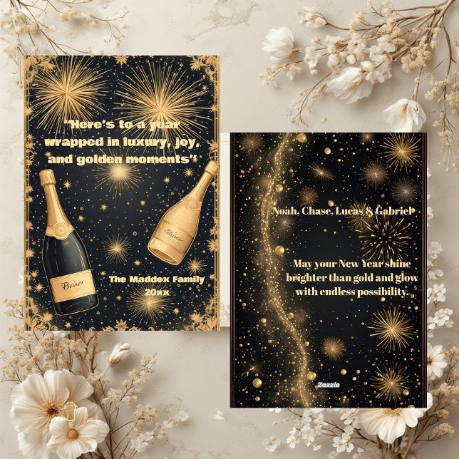 Cartes Pour Fêtes Annuelles New Year Midnight Gold Champagne Fountain Glimmers (New Year Midnight Gold Champagne Fountain Glimmers Holiday Card)