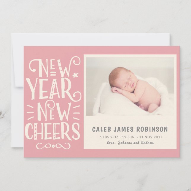 Cartes Pour Fêtes Annuelles New Year New Cheer and Birth Announcement combined (Devant)
