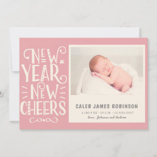 Cartes Pour Fêtes Annuelles New Year New Cheer and Birth Announcement combined