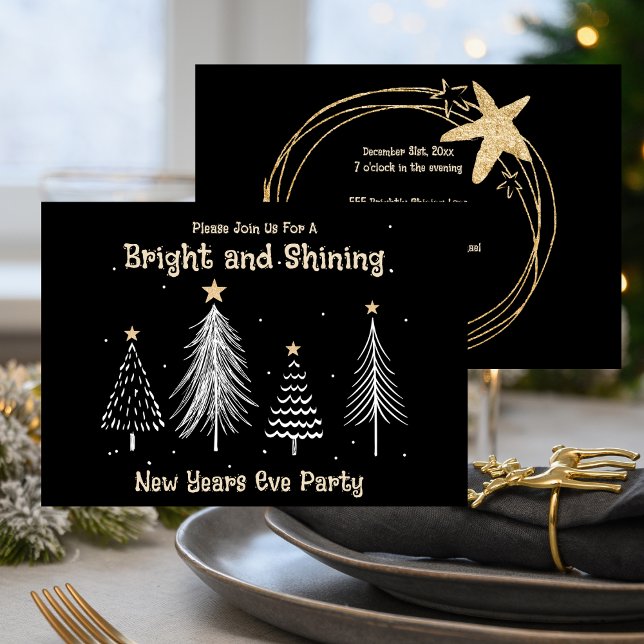 Cartes Pour Fêtes Annuelles New Years Eve Black and Gold Holiday Party (New Years Eve Black and Gold Holiday Party)