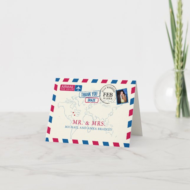 Cartes Pour Fêtes Annuelles New York Bermudes Air Mariage Merci (Devant)