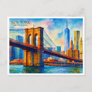 Cartes Pour Fêtes Annuelles New York City Pont de Brooklyn Aquarelle