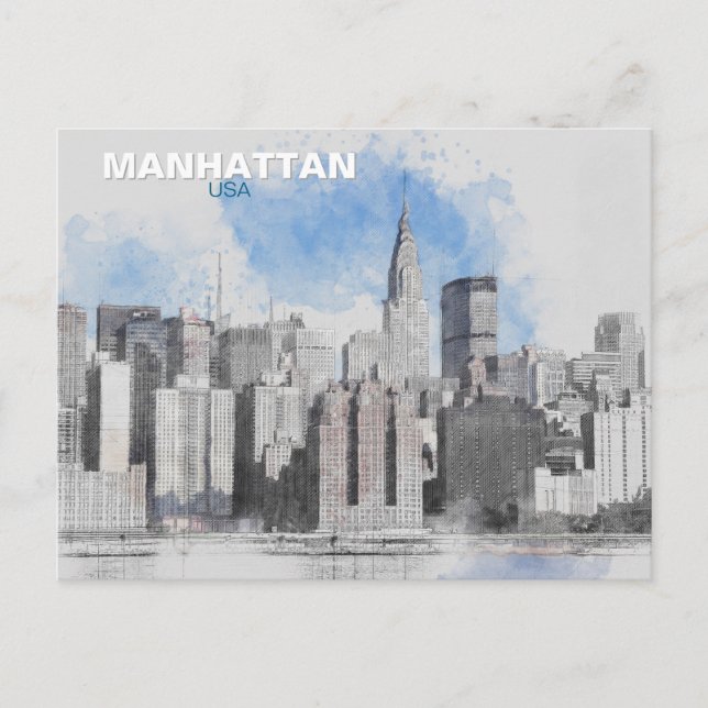 Cartes Pour Fêtes Annuelles New York City Skyline - Manhattan Holiday Travel (Devant)