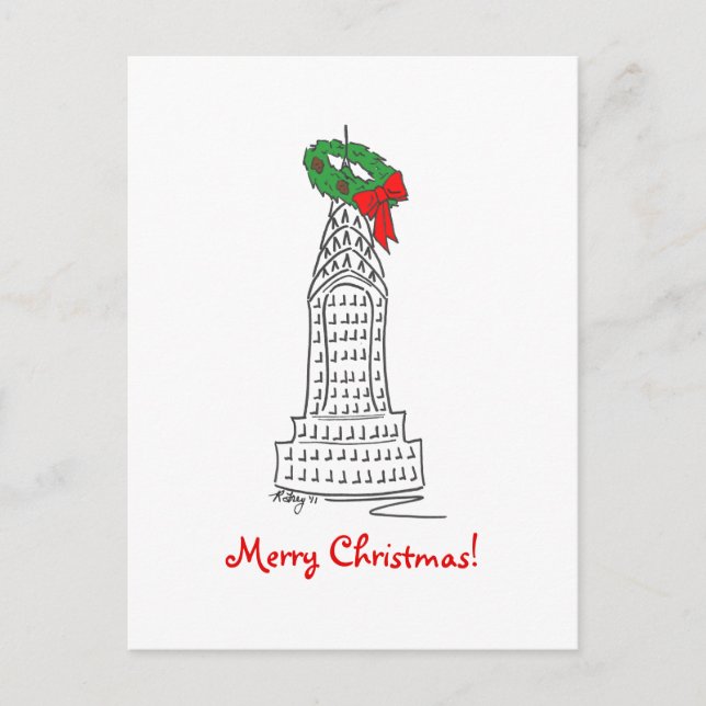 Cartes Pour Fêtes Annuelles New York NYC Joyeux Noël Skyscraper Wreath (Devant)