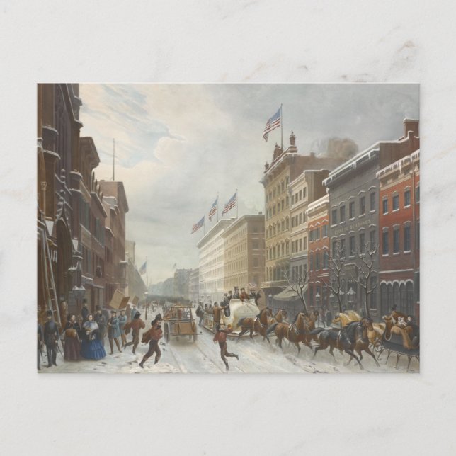 Cartes Pour Fêtes Annuelles New York. Scène d'hiver à Broadway. (Devant)