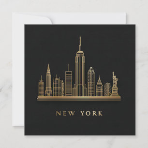 Cartes Pour Fêtes Annuelles New York Skyline Gold Line Art