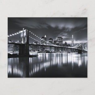 Cartes Pour Fêtes Annuelles New York Skyline Pont de Brooklyn Monochrome Nuit
