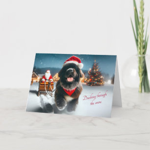 Cartes Pour Fêtes Annuelles Newfie Dashing Through the Snow Christmas Card