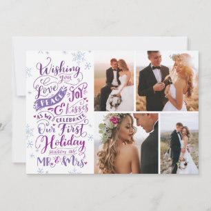 Cartes Pour Fêtes Annuelles Newlywed Holiday Hand-Drawn   Purple   4-Photo