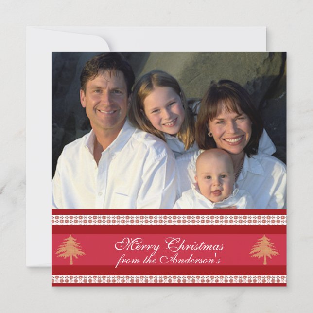 Cartes Pour Fêtes Annuelles Newsletter on Back Red Damask Christmas Card (Devant)