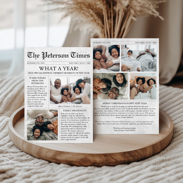 Cartes Pour Fêtes Annuelles Newspaper Christmas Card 6 Photos Family Holiday (Newspaper Christmas Card, 6 photos Family Holiday Card, Unique What a Year, Year in Review)
