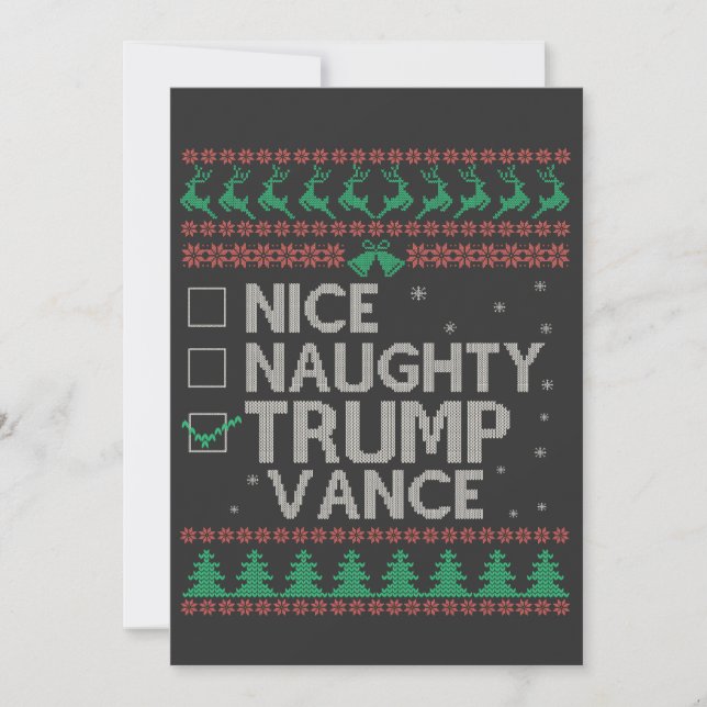 Cartes Pour Fêtes Annuelles Nice Naughty Trump Vance Election Ugly Sweater (Devant)