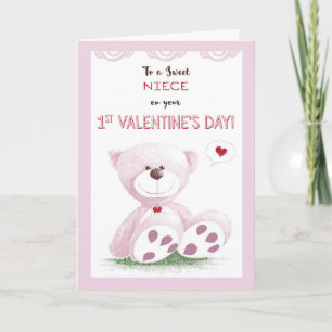 Cartes Pour Fêtes Annuelles Nièce, 1ère Saint-Valentin, Ours en Teddy Rose sur