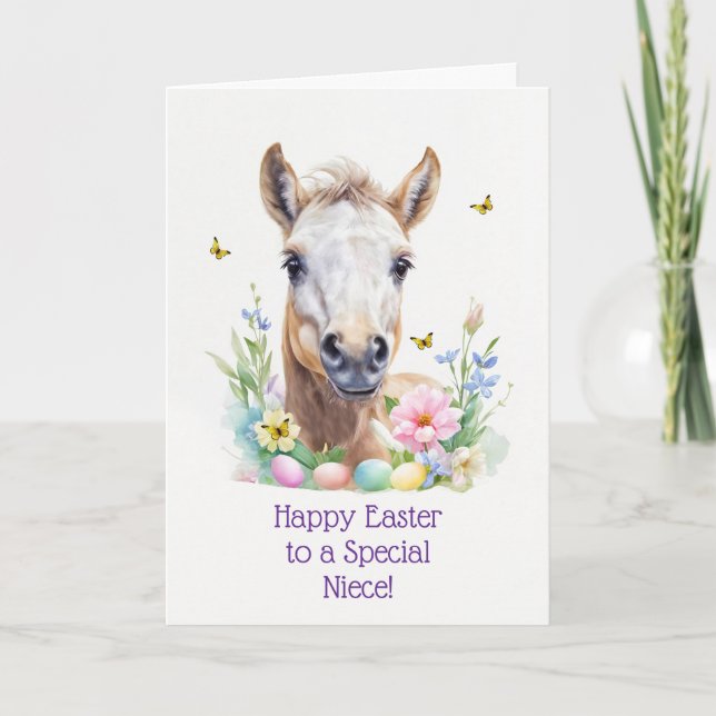 Cartes Pour Fêtes Annuelles Niece Happy Easter with Cute Horse Foal Eggs (Devant)