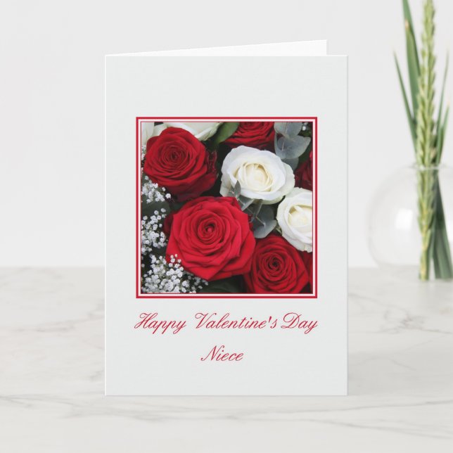 Cartes Pour Fêtes Annuelles Niece Valentine's Day rose rouge et blanc (Devant)
