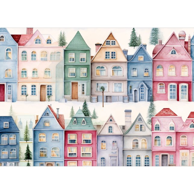 Cartes Pour Fêtes Annuelles N'Importe Quel Texte Aquarelle Maison de vacances (Créateur téléchargé)