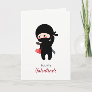 Cartes Pour Fêtes Annuelles Ninja de rougissement timide tenant le coeur de