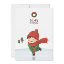 Niño patinando sobre hielo en Navidad