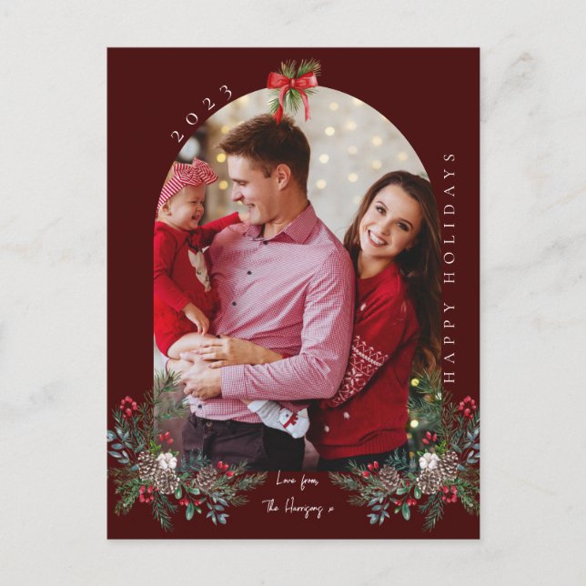 Cartes Pour Fêtes Annuelles Noël 1 arche photo aquarelle botanique floral (Devant)