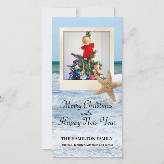 Cartes Pour Fêtes Annuelles Noël 1 de plage d'étoiles de mer (Devant)