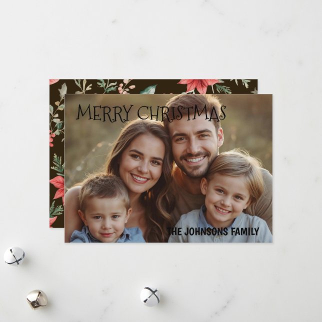 Cartes Pour Fêtes Annuelles Noël 1 photo aquarelle botanique (Devant/Arrière en situation)