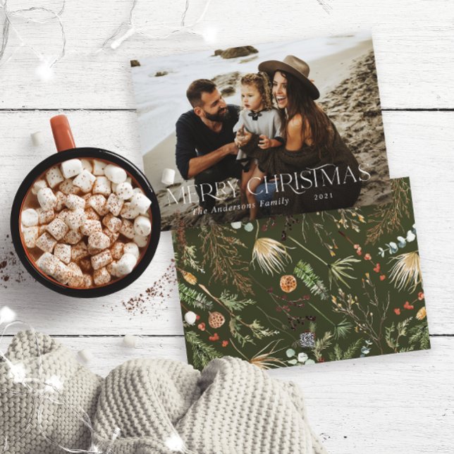 Cartes Pour Fêtes Annuelles Noël 1 photo aquarelle botanique floral holi (Créateur téléchargé)