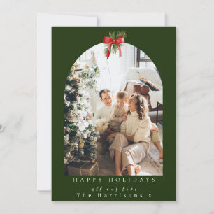 Cartes Pour Fêtes Annuelles Noël 1 Photo Arc de feuillage Bow rouge