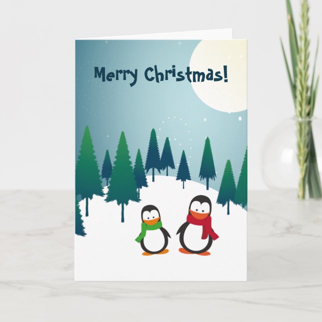Cartes Pour Fêtes Annuelles Noël 2 de pingouins de vacances Joyeux (Devant)