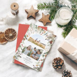 Cartes Pour Fêtes Annuelles Noël 3 arche photo aquarelle couleur botanique flo<br><div class="desc">Mery Noël moderne élégante aquarelle séchée botanique floral teintes muettes arc de vacances 3 photo carte de Noël. Design de dossier rouge.</div>
