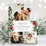 Cartes Pour Fêtes Annuelles Noël 3 Photo Hiver Botanique Verdure<br><div class="desc">Cette collection présente des fleurs rouges aquarelles,  des baies et de la verdure hivernale avec une typographie moderne et élégante,  avec un motif botanique d'hiver.</div>