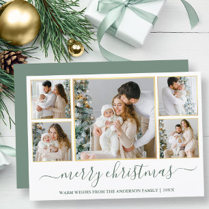 Cartes Pour Fêtes Annuelles Noël 5 Photo Calligraphie Sage Green Gold
